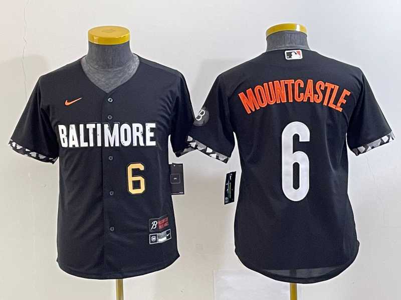 Youth Baltimore Orioles #6 Ryan Mountcastle Number Black 2023 City Connect Cool Base Jersey->mlb youth jerseys->MLB Jersey
